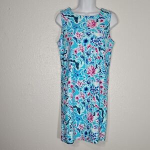 NWT Aryeh Starfish Ocean Print Aqua Blue & Pink Sleeveless Pullover Dress S